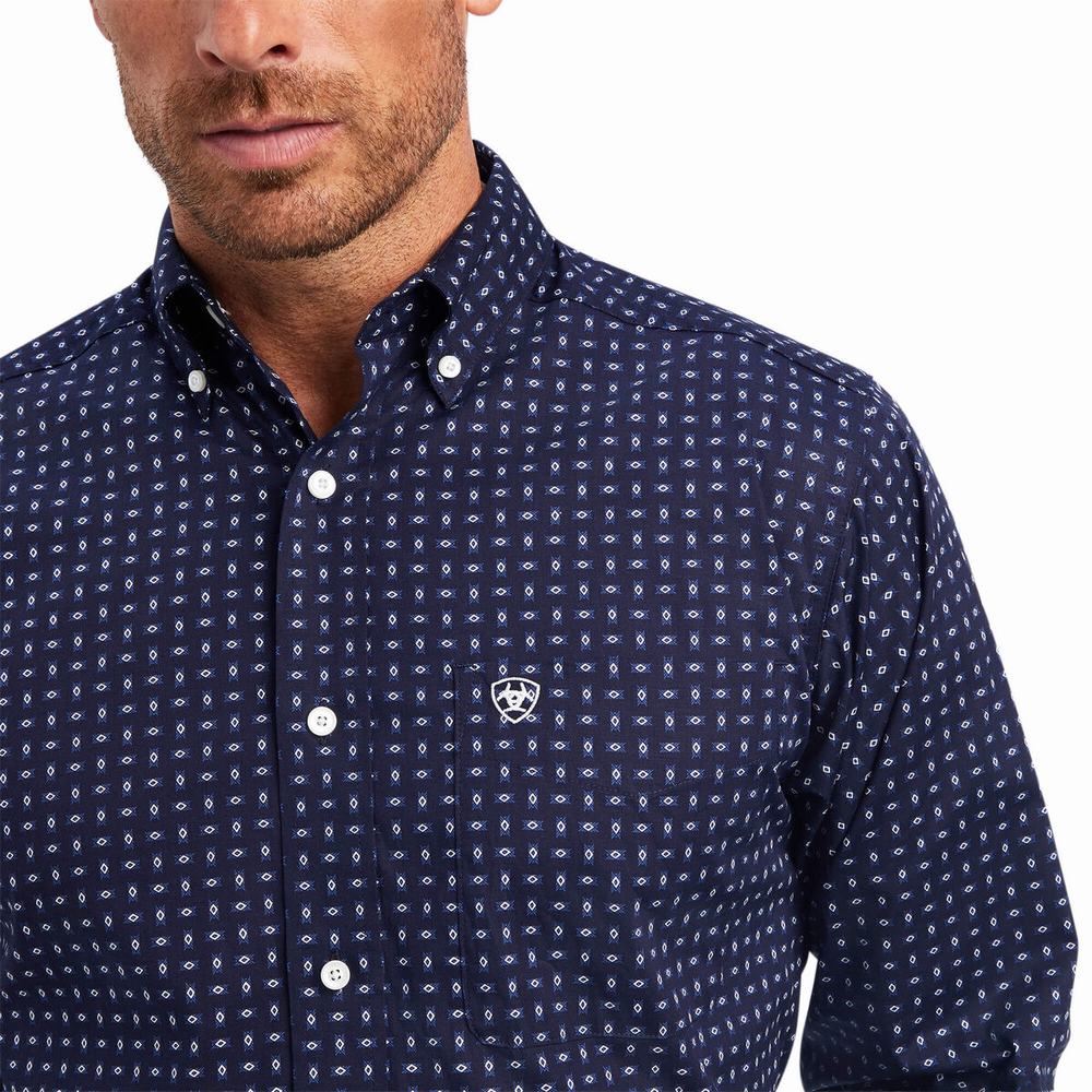 Blue Ariat Niko Stretch Fitted Men's Shirts | VKXJ40183