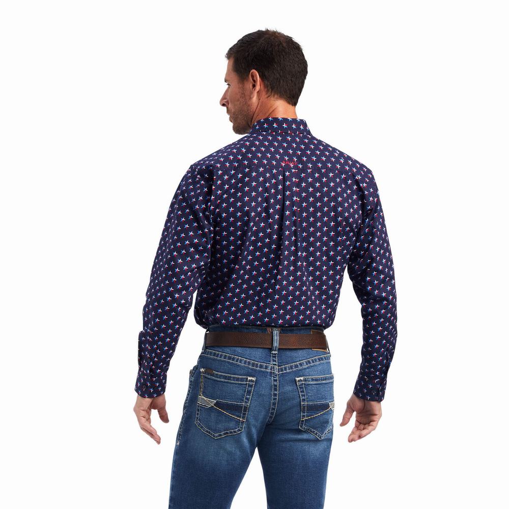 Blue Ariat Nosson Classic Fit Men's Shirts | QOKY40215