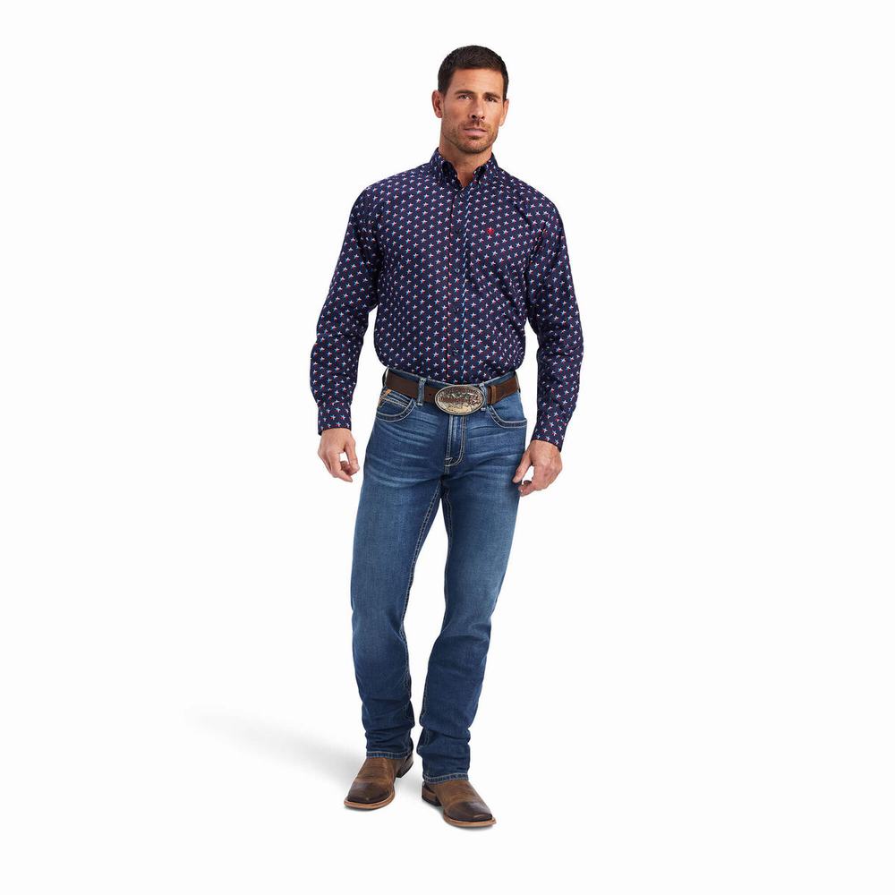 Blue Ariat Nosson Classic Fit Men's Shirts | QOKY40215