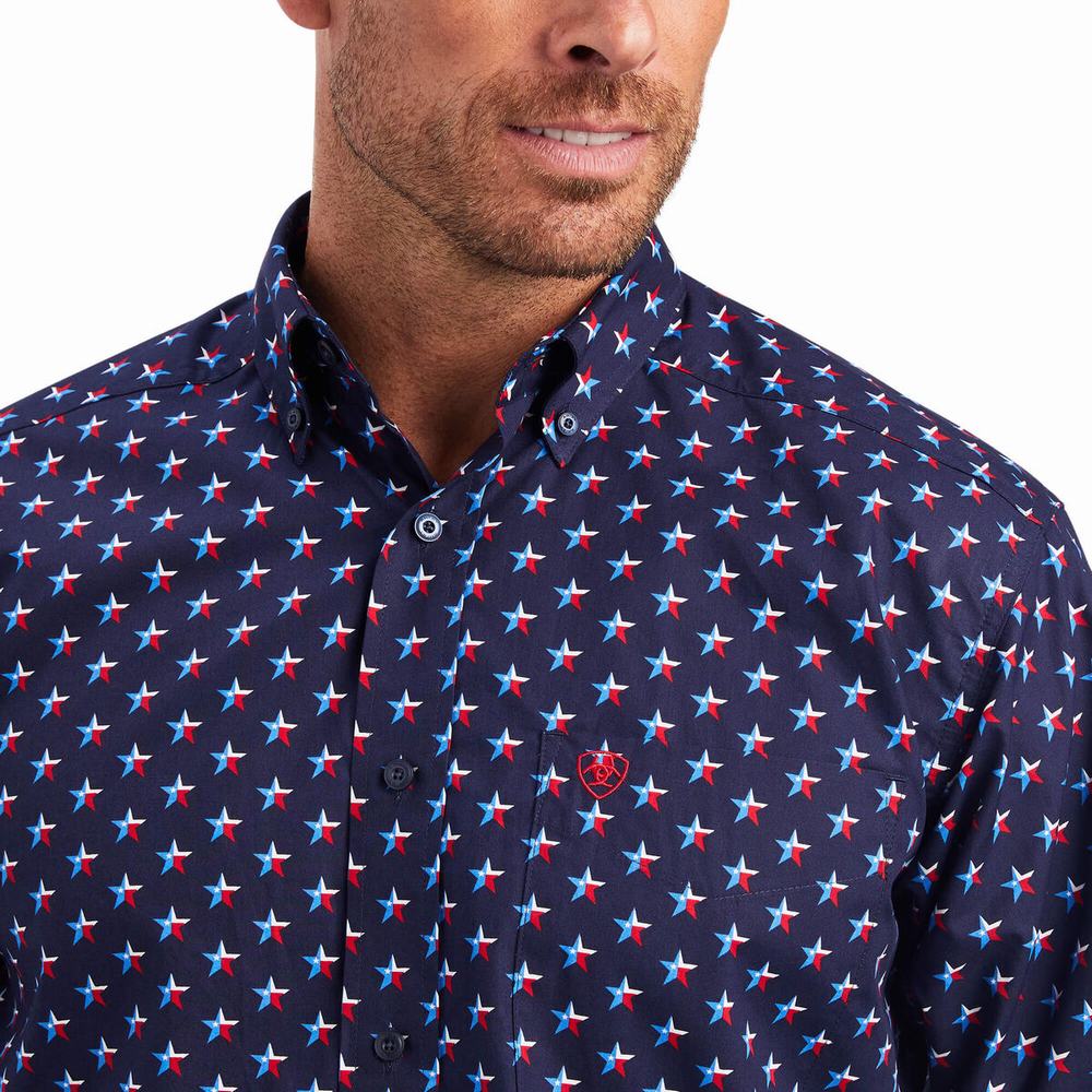 Blue Ariat Nosson Classic Fit Men's Shirts | QOKY40215