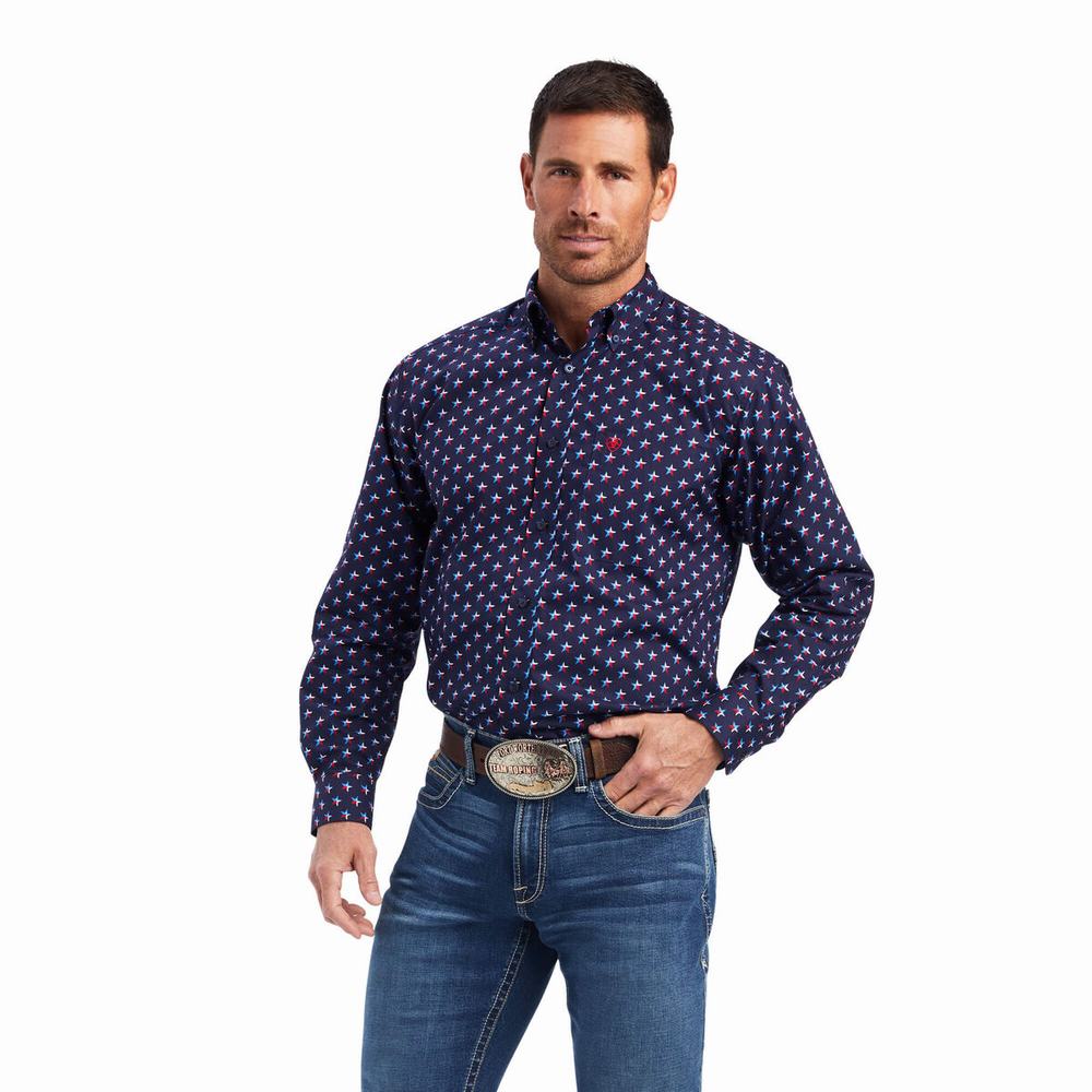 Blue Ariat Nosson Classic Fit Men\'s Shirts | QOKY40215