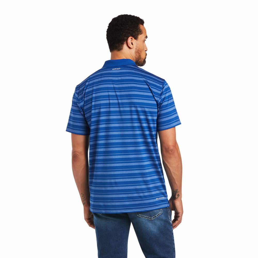 Blue Ariat Ombre Stripe Ftd Men's Polo Shirts | LQCU82014