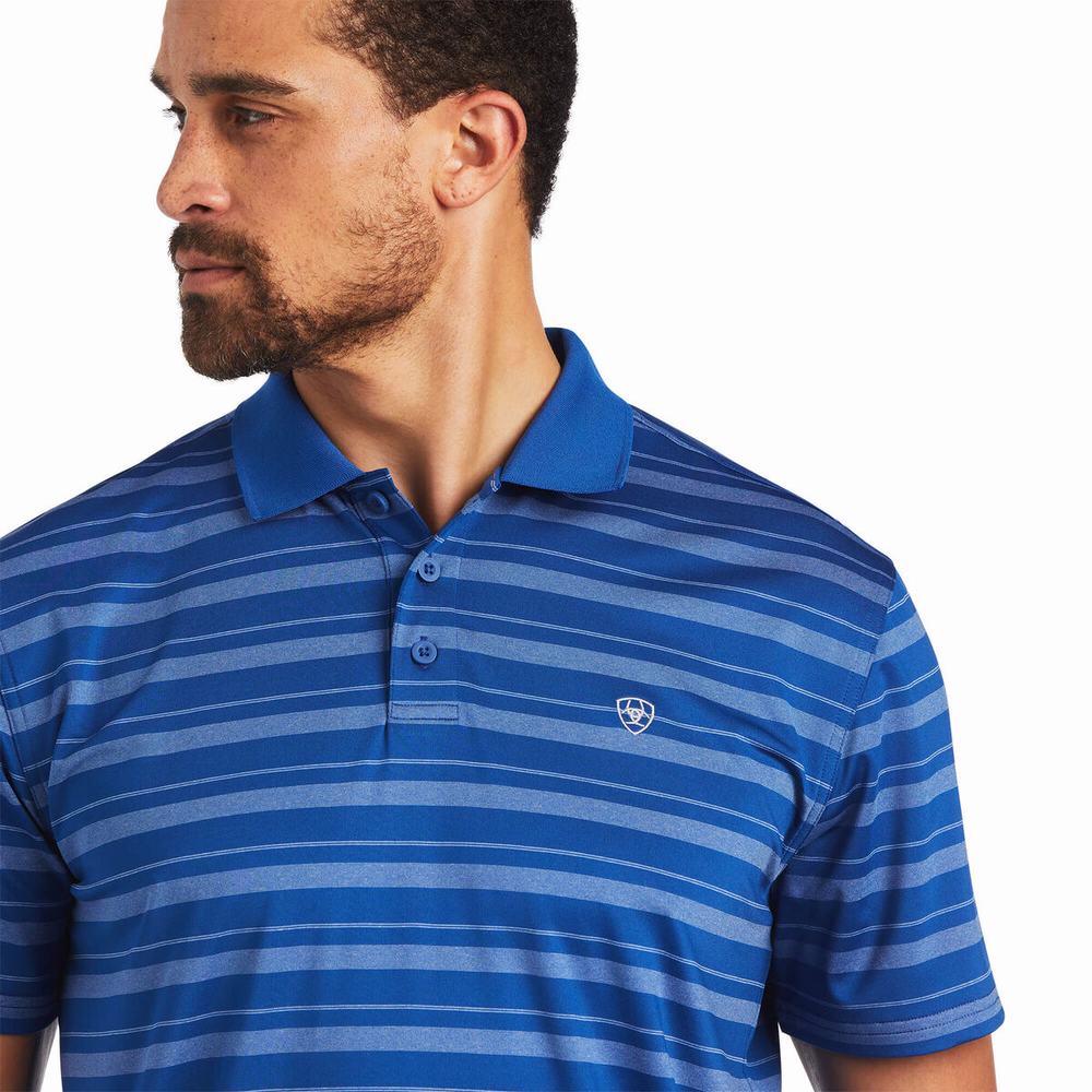 Blue Ariat Ombre Stripe Ftd Men's Polo Shirts | LQCU82014