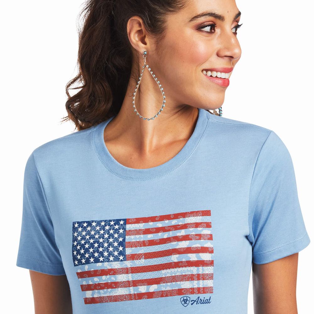 Blue Ariat Paisley Flag Women's Tops | BZQO64792