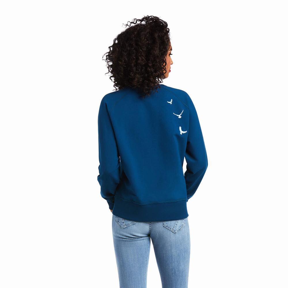 Blue Ariat Paradise Ranch Crew Women's Hoodies | BRAT94503