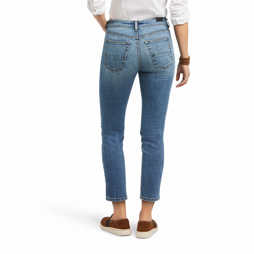 Blue Ariat Premium High Rise Crop Women's Straight-Fit Jeans | KZMV80973