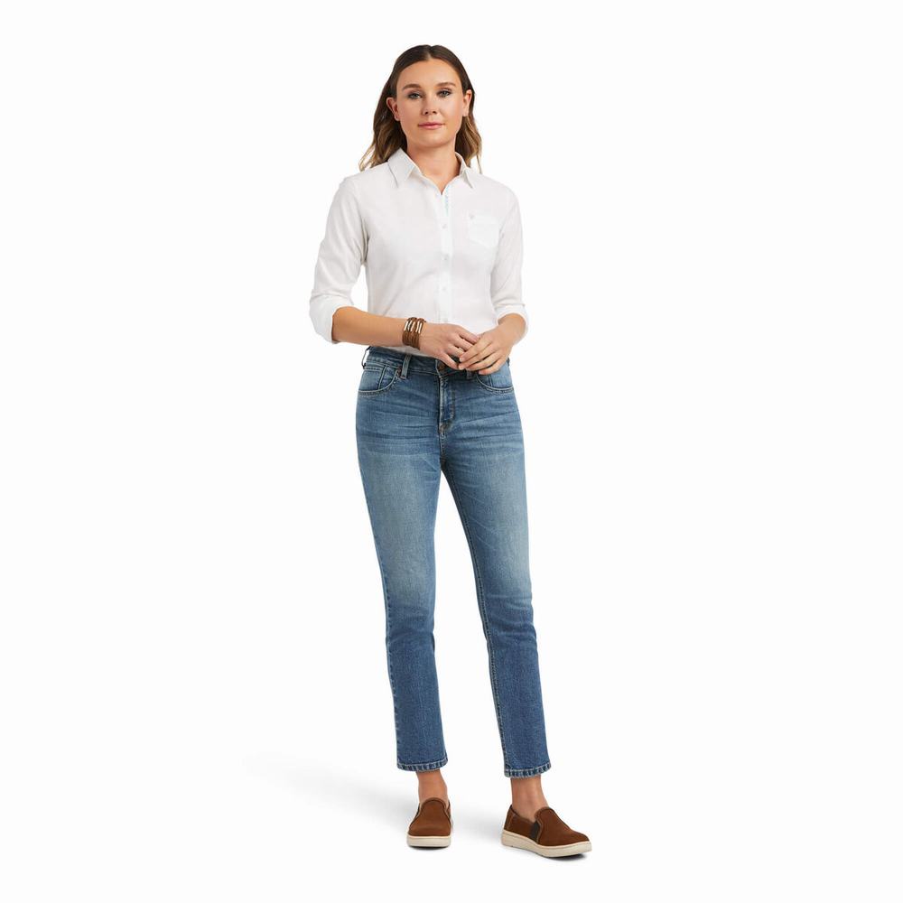 Blue Ariat Premium High Rise Crop Women's Straight-Fit Jeans | KZMV80973