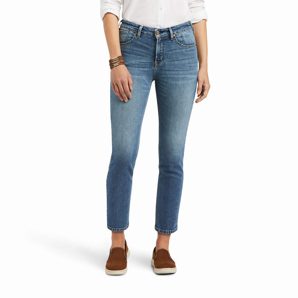 Blue Ariat Premium High Rise Crop Women\'s Straight-Fit Jeans | KZMV80973