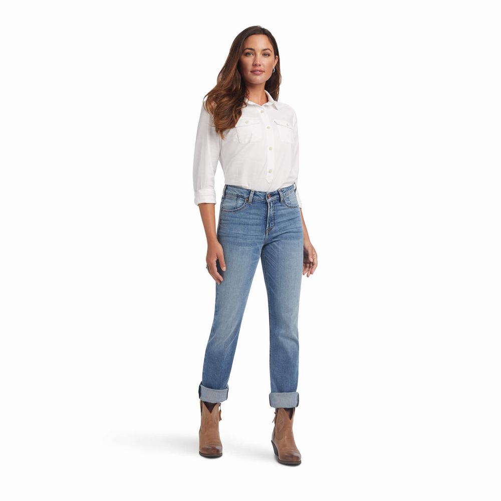 Blue Ariat Premium High Rise Stretch Women's Straight-Fit Jeans | MGHI54710