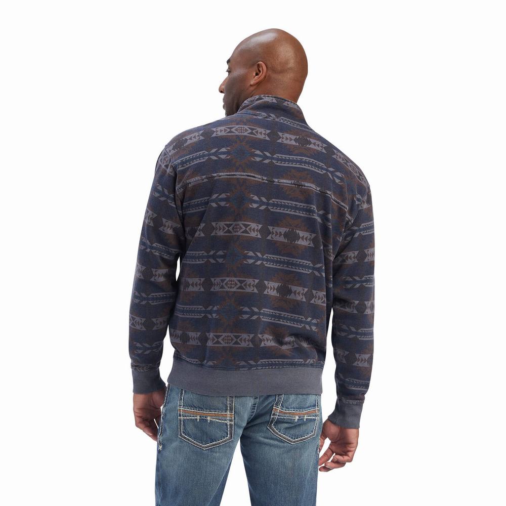 Blue Ariat Printed Overdyed Washed Men's Hoodies | FKEG58701