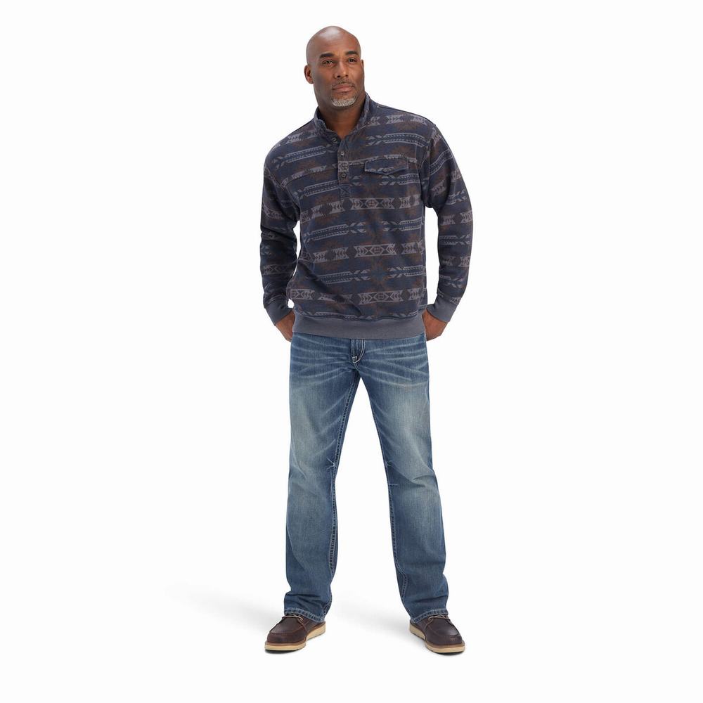 Blue Ariat Printed Overdyed Washed Men's Hoodies | FKEG58701