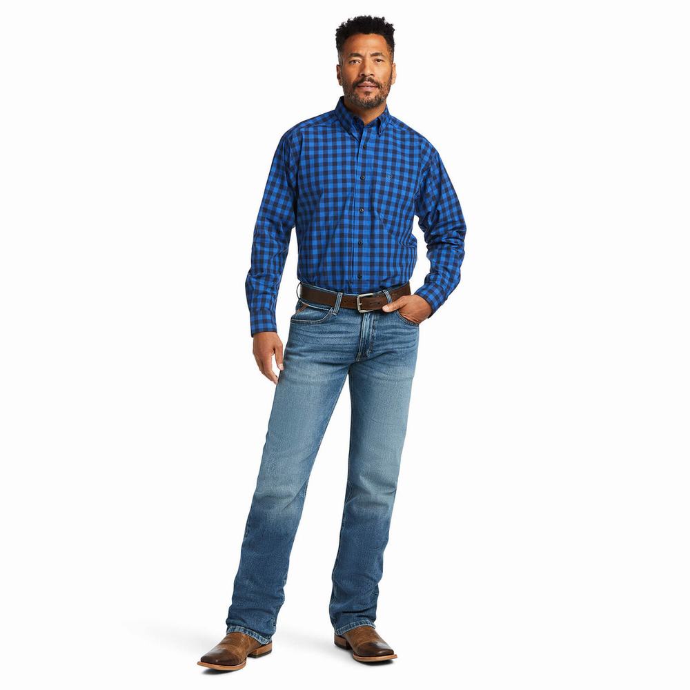 Blue Ariat Pro Series Anthony Classic Fit Men's Shirts | EFNG59217