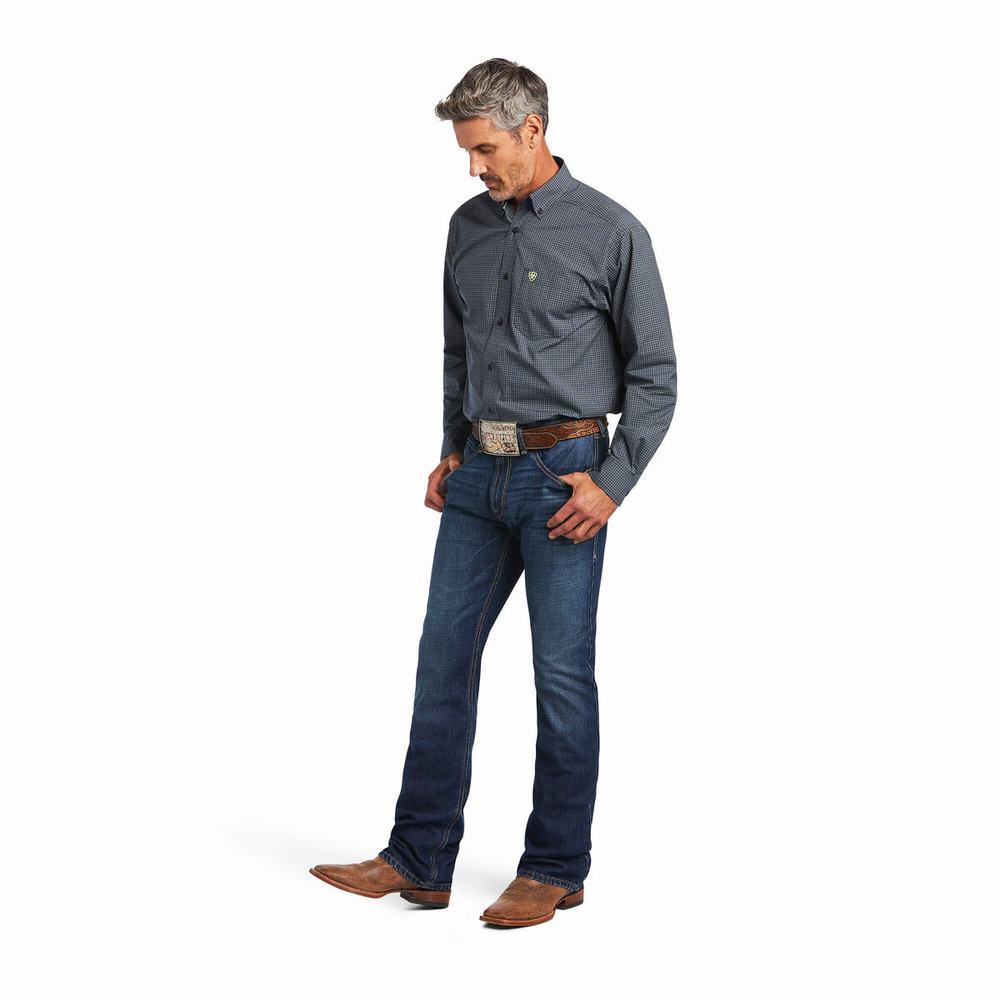 Blue Ariat Pro Series Brian Classic Fit Men's Shirts | ZYER36925