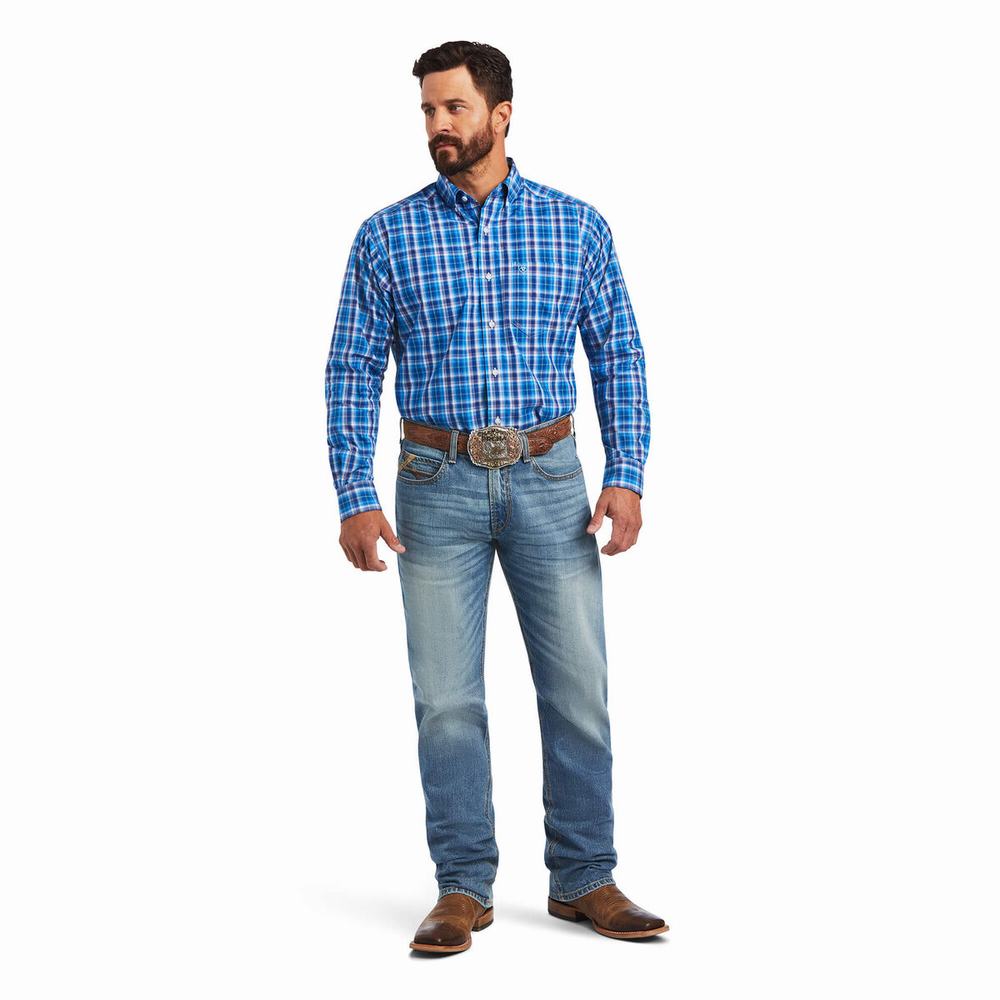 Blue Ariat Pro Series Mason Classic Fit Men's Shirts | OLKN46309