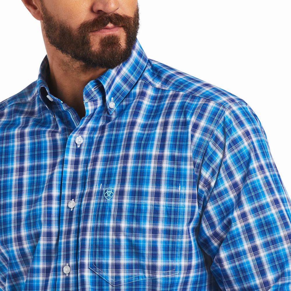 Blue Ariat Pro Series Mason Classic Fit Men's Shirts | OLKN46309