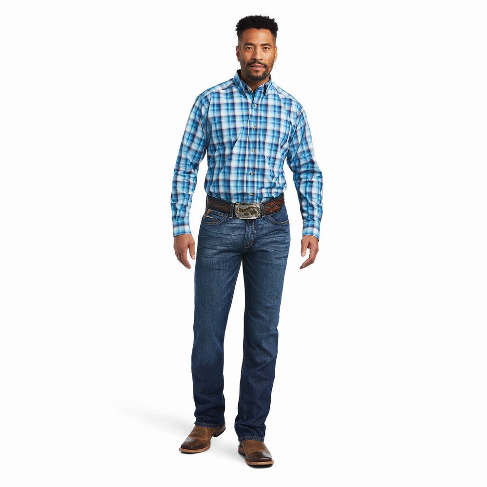 Blue Ariat Pro Series Mateo Classic Fit Men's Shirts | AKMG01483