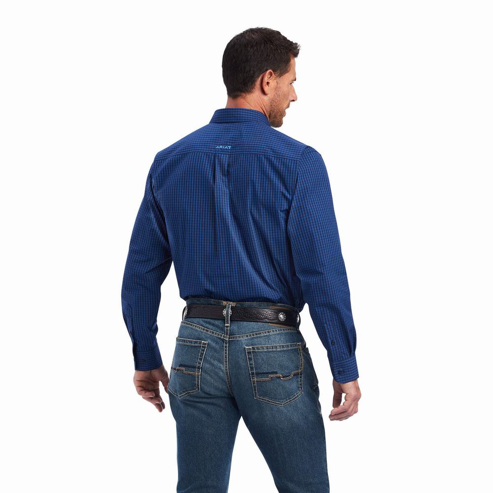 Blue Ariat Pro Series Nelson Classic Fit Men's Shirts | UJEL35879