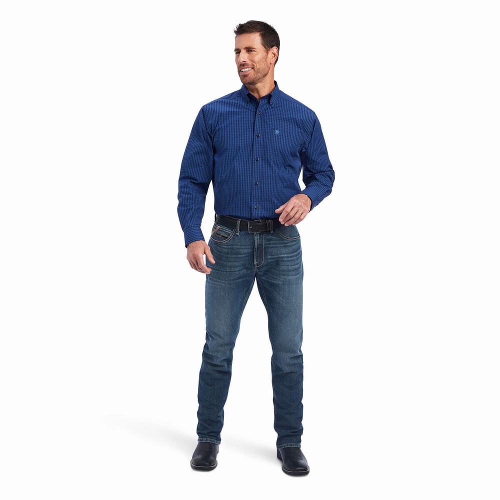 Blue Ariat Pro Series Nelson Classic Fit Men's Shirts | UJEL35879