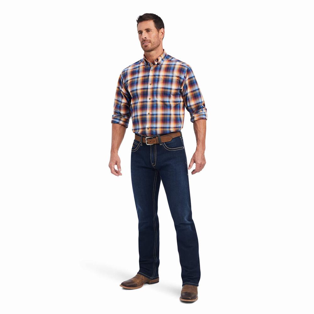 Blue Ariat Pro Series Nigel Stretch Classic Fit Men's Shirts | IKYA26397