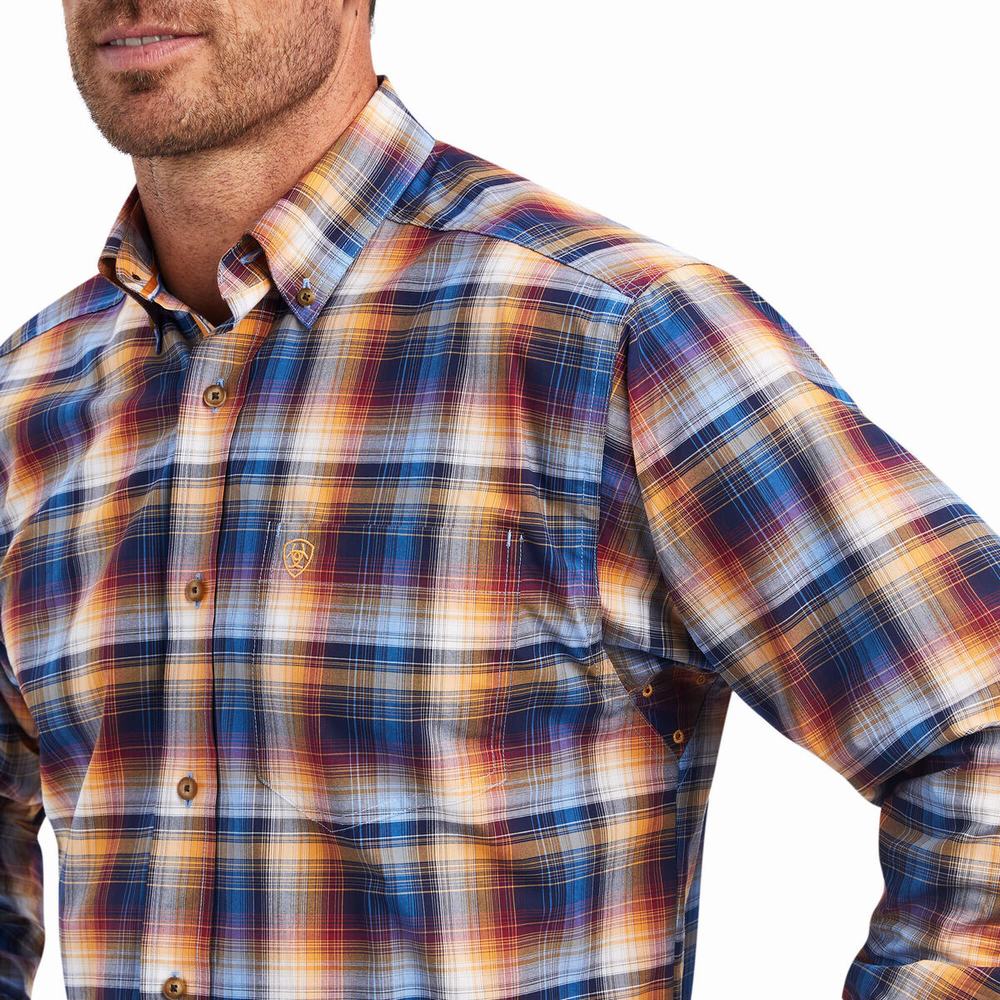 Blue Ariat Pro Series Nigel Stretch Classic Fit Men's Shirts | IKYA26397