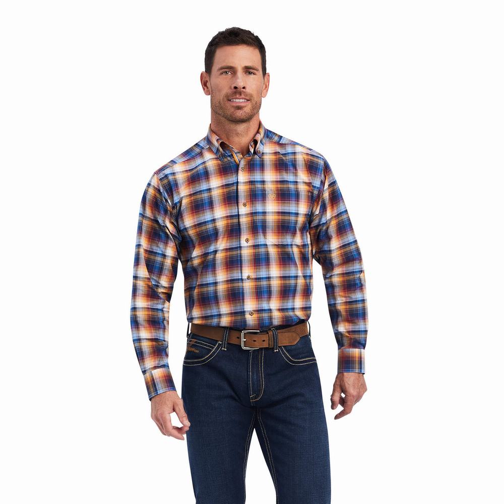 Blue Ariat Pro Series Nigel Stretch Classic Fit Men\'s Shirts | IKYA26397