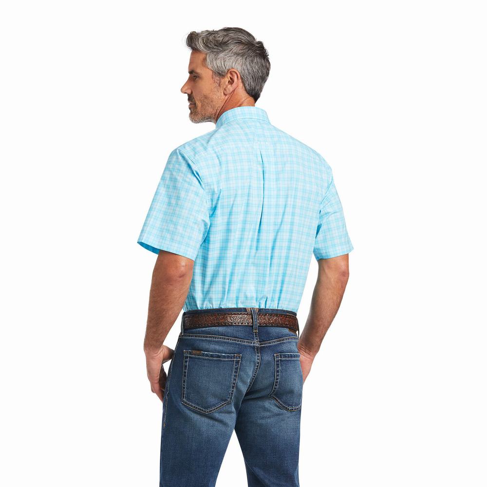 Blue Ariat Pro Series Quilo Stretch Classic Fit Men's Shirts | QDCS37901