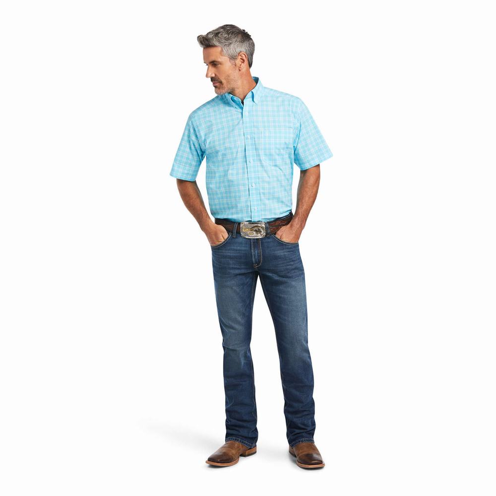 Blue Ariat Pro Series Quilo Stretch Classic Fit Men's Shirts | QDCS37901