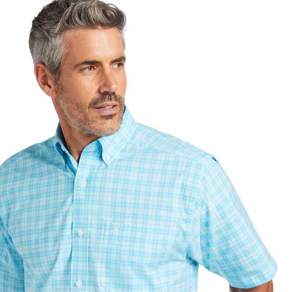 Blue Ariat Pro Series Quilo Stretch Classic Fit Men's Shirts | QDCS37901