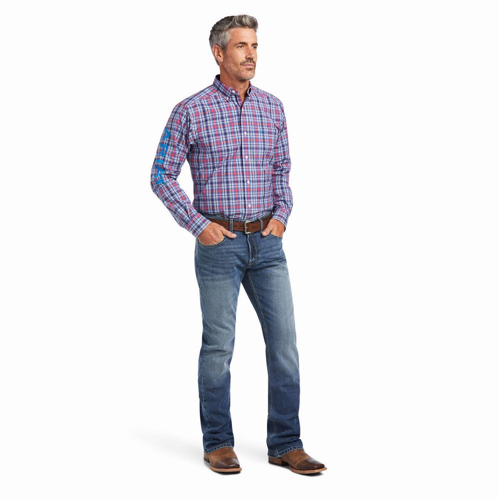 Blue Ariat Pro Series Team Brandon Fitted Men's Shirts | KWZJ31608