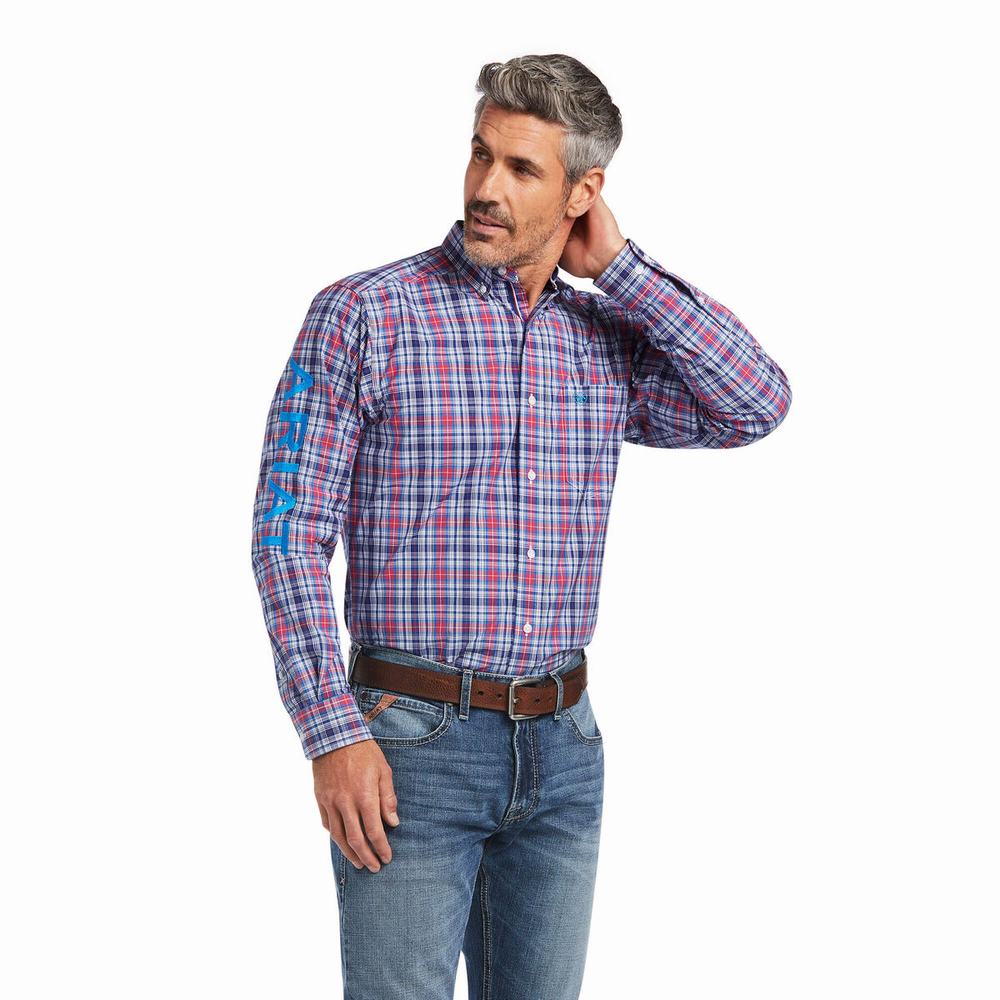 Blue Ariat Pro Series Team Brandon Fitted Men\'s Shirts | KWZJ31608