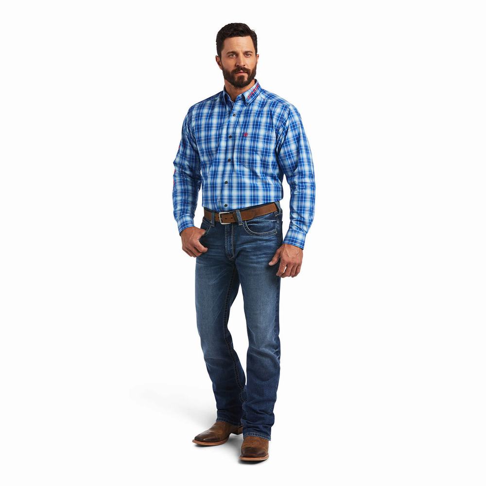 Blue Ariat Pro Series Team Yves Classic Fit Men's Shirts | BGUN96307