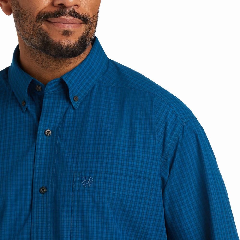 Blue Ariat Pro Series Troy Classic Fit Men's Shirts | ZNKF93584