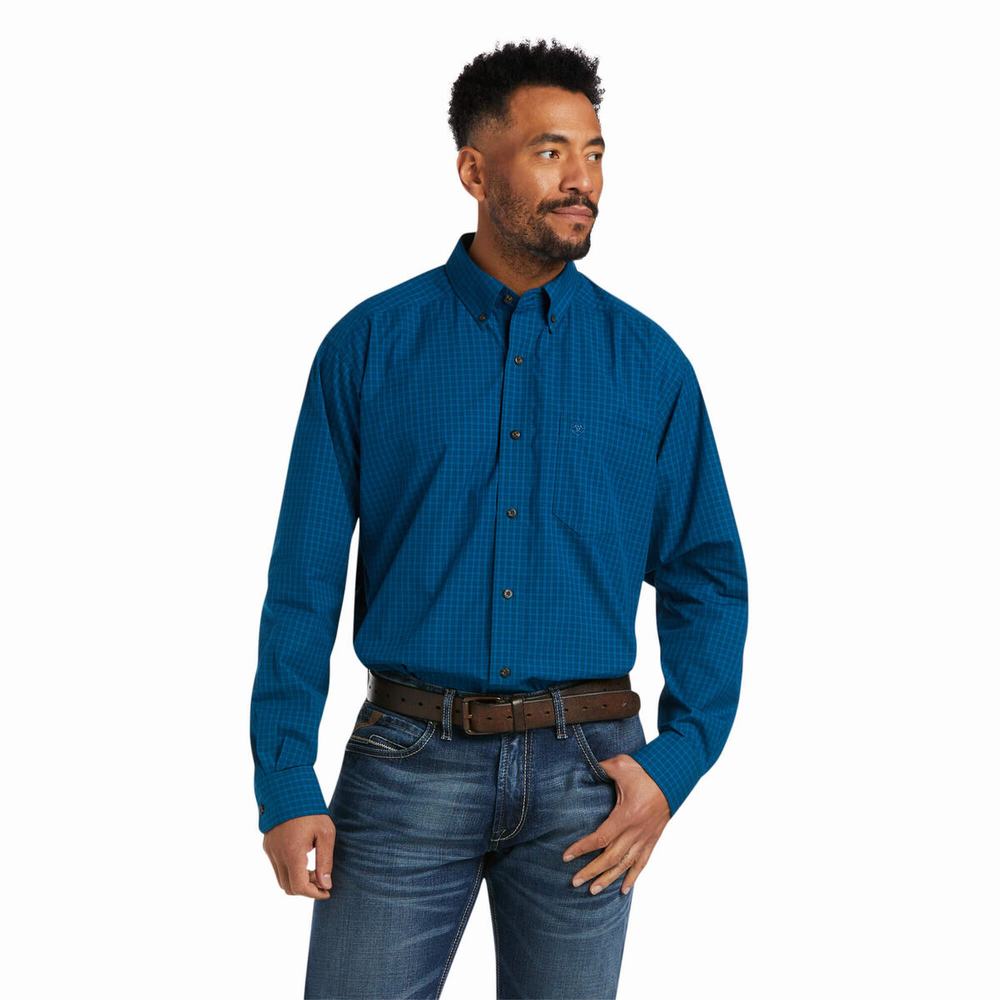 Blue Ariat Pro Series Troy Classic Fit Men\'s Shirts | ZNKF93584