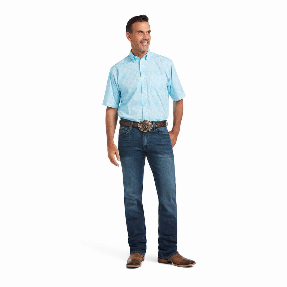 Blue Ariat Qusay Stretch Classic Fit Men's Shirts | VCYN17263