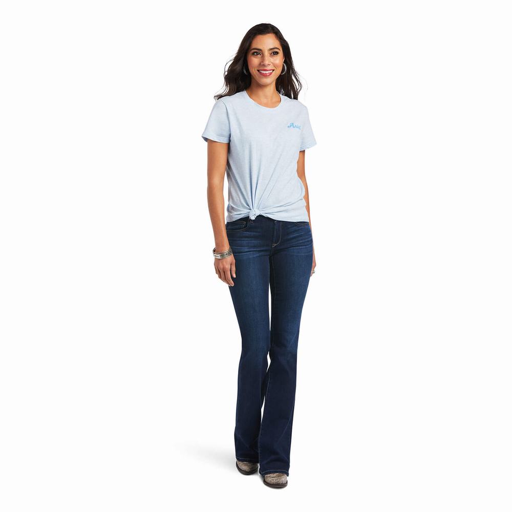 Blue Ariat REAL Flag Waver Women's Tops | FXTR26791