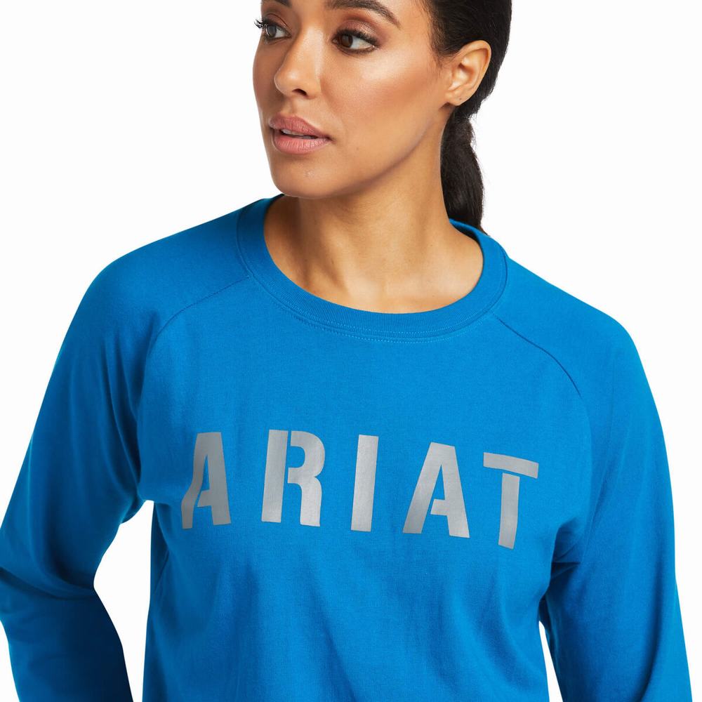 Blue Ariat Rebar CottonStrong Block Women's T Shirts | QDMF53410