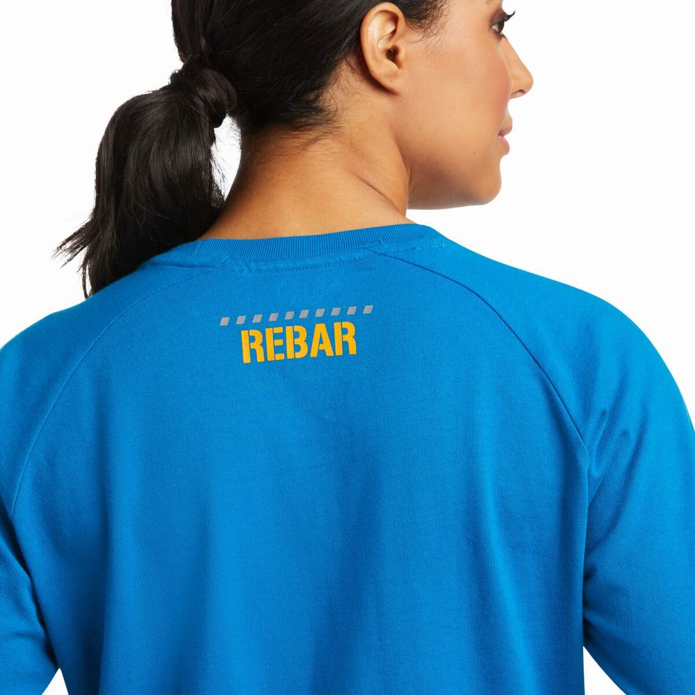 Blue Ariat Rebar CottonStrong Block Women's T Shirts | QDMF53410