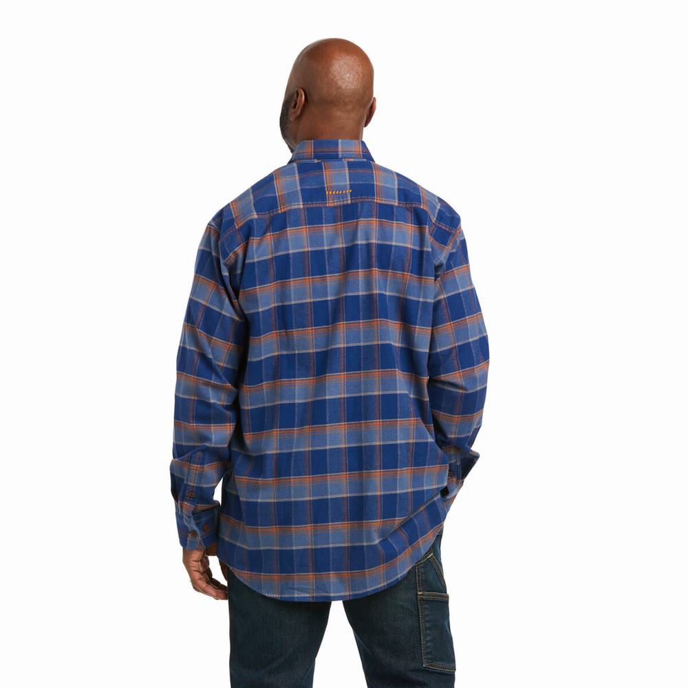 Blue Ariat Rebar Flannel DuraStretch Men's Shirts | AWJS28937