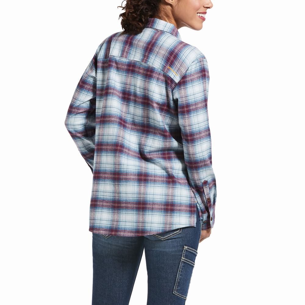 Blue Ariat Rebar Flannel DuraStretch Women's Shirts | LSBH81430