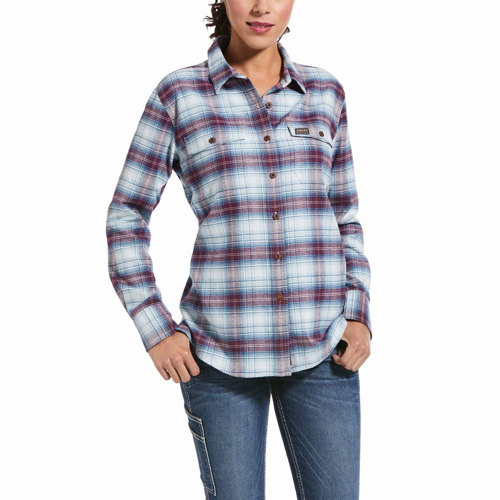 Blue Ariat Rebar Flannel DuraStretch Women\'s Shirts | LSBH81430