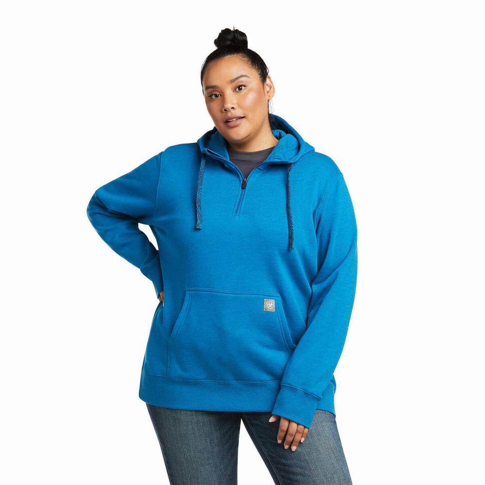 Blue Ariat Rebar Skill Set 1/2 Zip Women's Hoodies | DNKC67028