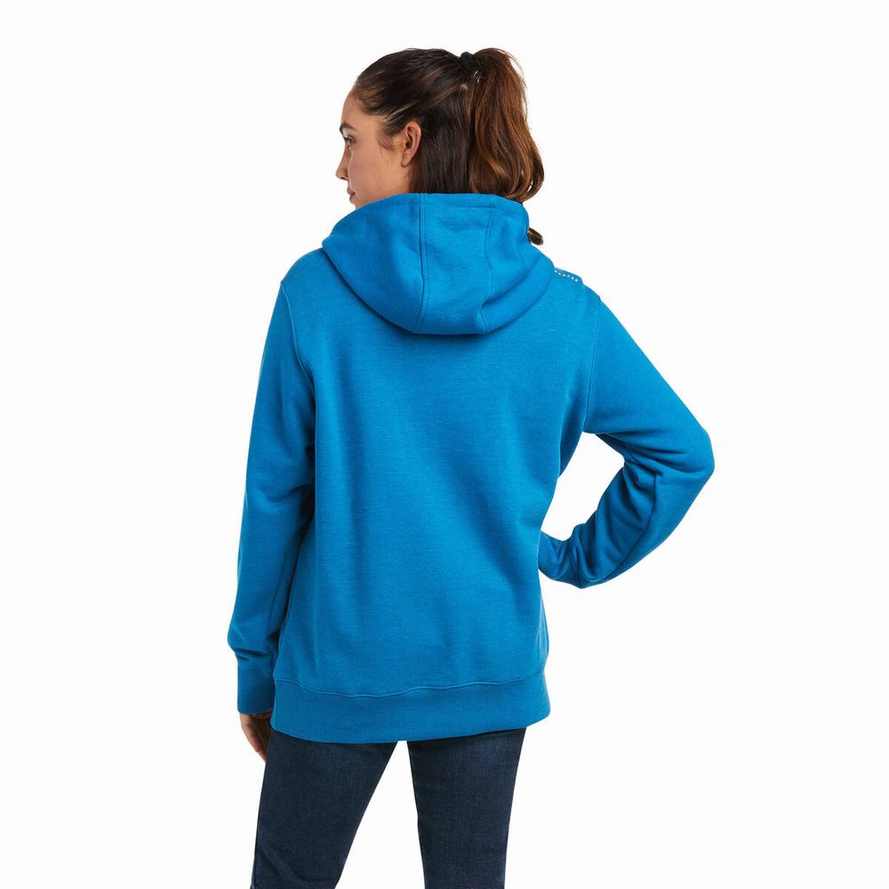 Blue Ariat Rebar Skill Set 1/2 Zip Women's Hoodies | DNKC67028