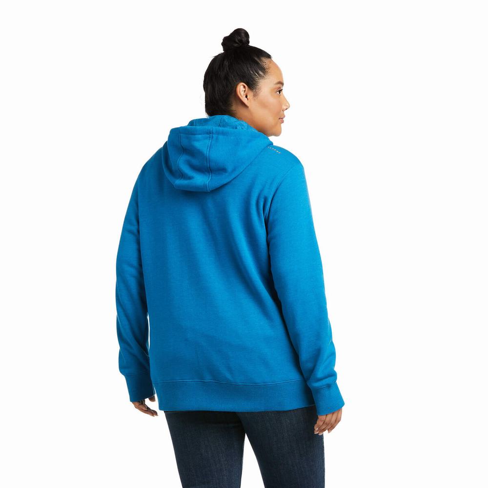 Blue Ariat Rebar Skill Set 1/2 Zip Women's Hoodies | DNKC67028