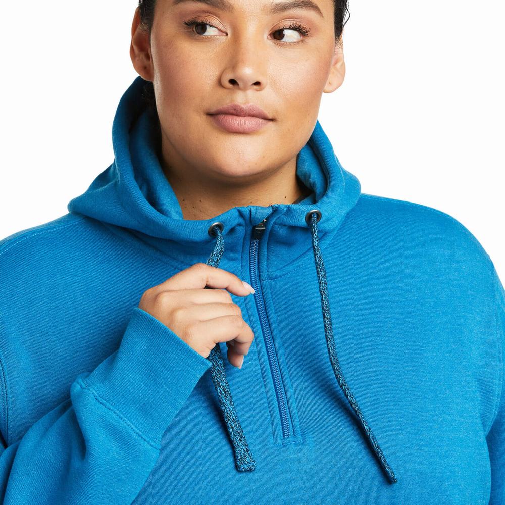 Blue Ariat Rebar Skill Set 1/2 Zip Women's Hoodies | DNKC67028