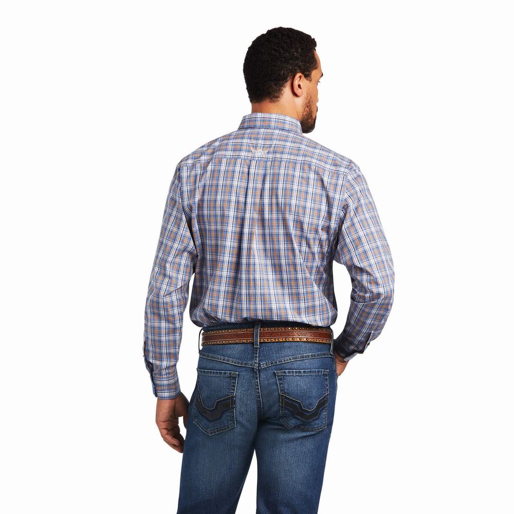 Blue Ariat Relentless Agility Stretch Classic Fit Men's Shirts | ZTJW68952