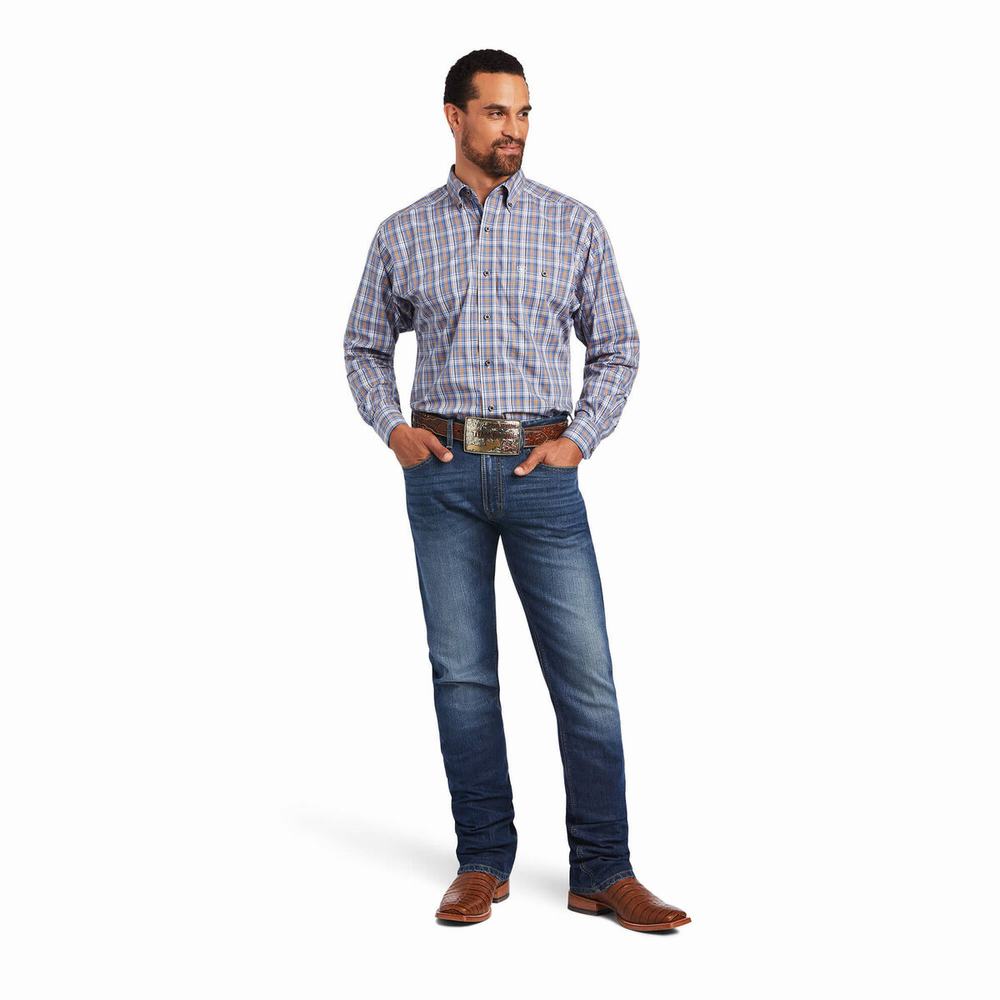 Blue Ariat Relentless Agility Stretch Classic Fit Men's Shirts | ZTJW68952