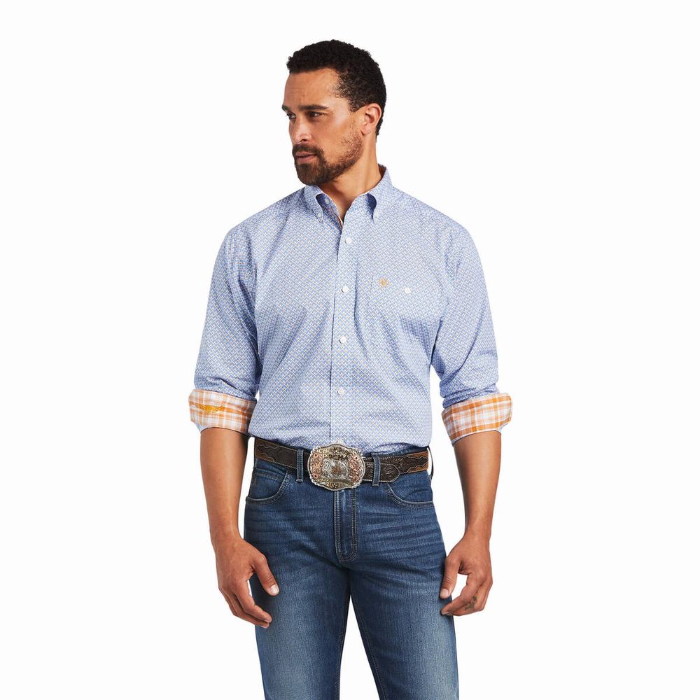 Blue Ariat Relentless Alacrity Stretch Classic Fit Men\'s Shirts | XJNW80179