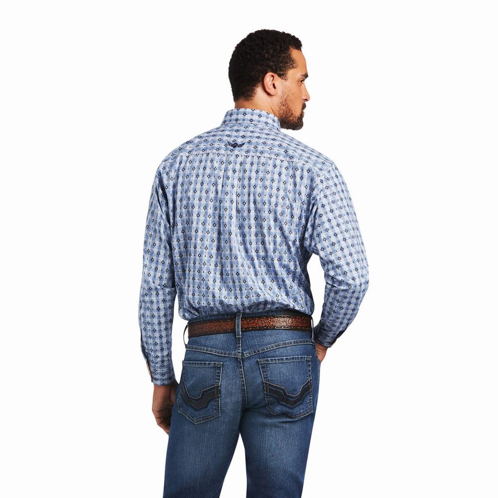 Blue Ariat Relentless Concrete Stretch Classic Fit Men's Shirts | BARO12567