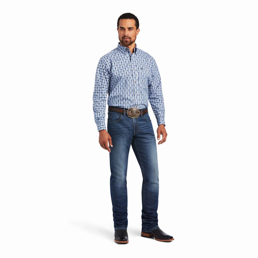 Blue Ariat Relentless Concrete Stretch Classic Fit Men's Shirts | BARO12567