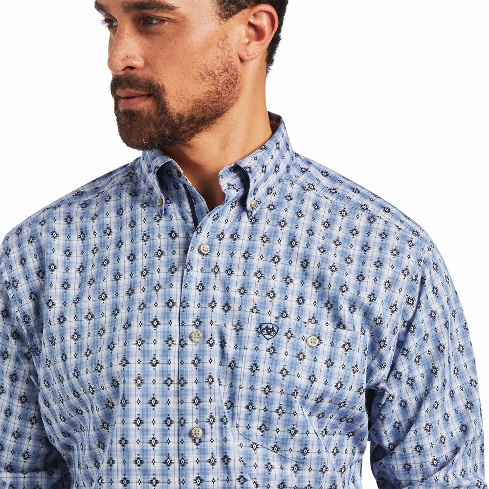 Blue Ariat Relentless Concrete Stretch Classic Fit Men's Shirts | BARO12567